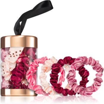 BrushArt Gift for You Slim satin scrunchie set elásticos para cabelo Pink & Red . Gift for You Slim satin scrunchie set