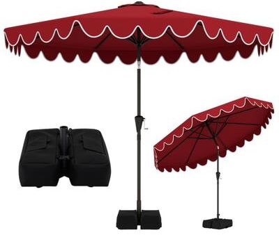 Costway 10 Feet Patio Umbrella with Weighted Base and Sandbags-Burgundy