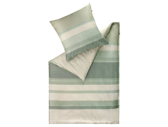 Glanzsatin-Bettwäsche Herringbone Stripe Grün/Grün