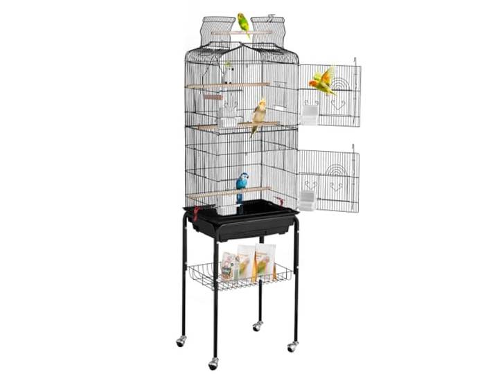VEVOR Cage Oiseau 45\,7 x 35\,5 x 151 cm\, Grande Cage Oiseaux en Métal avec Support Roulant\, Plateau Détachable\, Perchoirs\, Mangeoires\, Jouet\, pour Oiseaux d'amour\, Perroquets\, Perruches\, Calopsittes