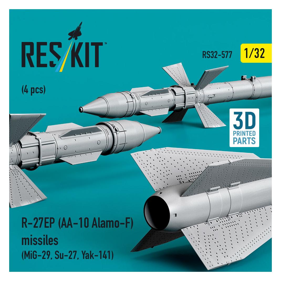 ResKit R-27EP (AA-10 Alamo-F) missiles (4 pcs) (MiG-29, Su-27, Yak-141) (3D Printed) (RS32-0577)