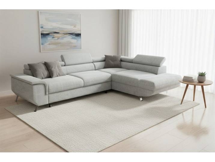 Fun Möbel Ecksofa Sofa mit Schlaffunktion PLATO in Stoff Onega, Ottomane Links oder Rechts, Sofa Rücken echt bezogen