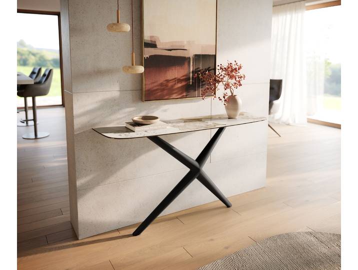 Konsolentisch Edge Boot 140x40 cm Keramik Minas Melange Weiß-Beige Estelo Metall Schwarz, Konsolentische