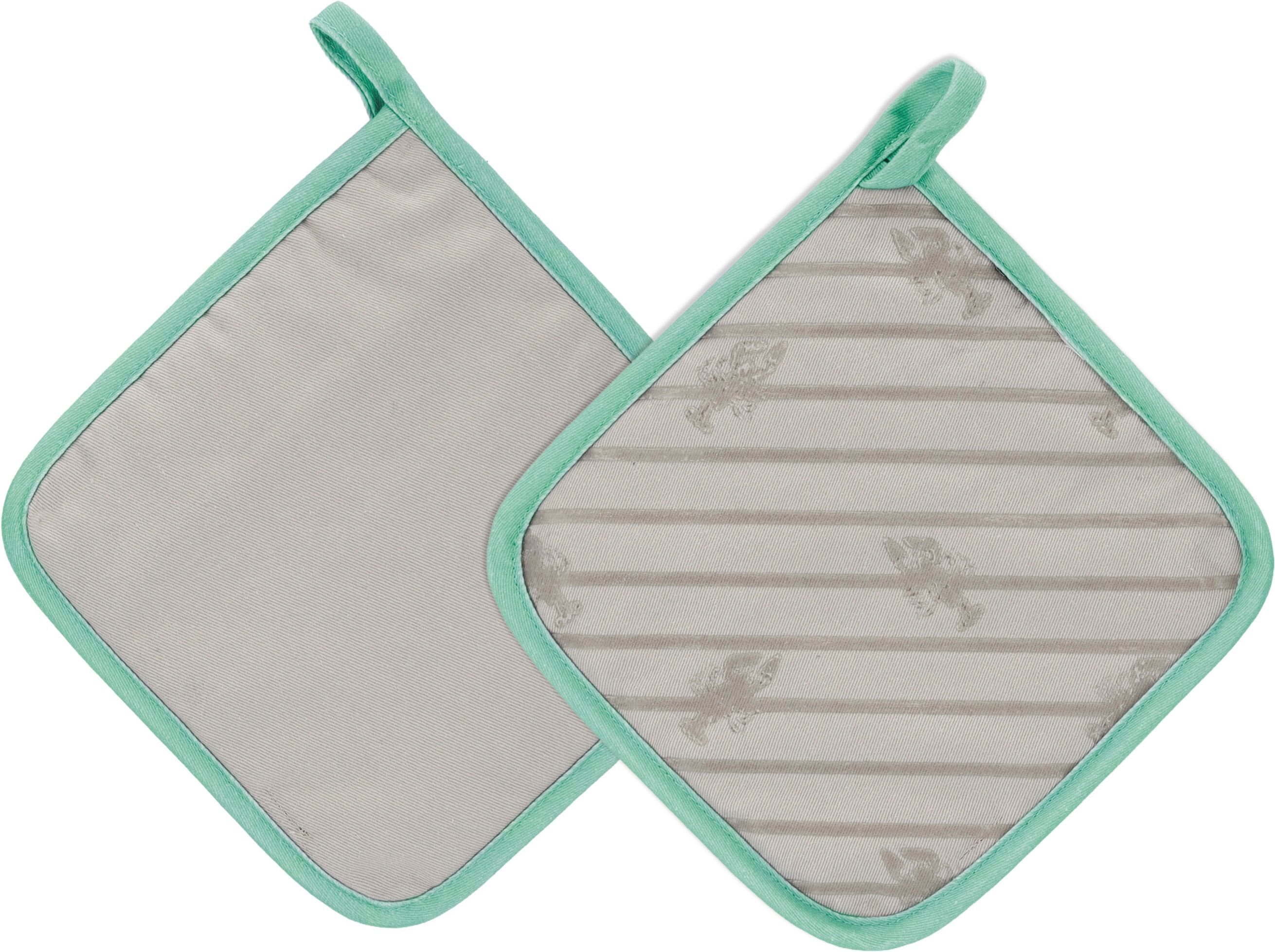Topflappen VOSSEN "SET Oven Chic 2x Topflappen", grau (stone), B:20cm L:20cm, Obermaterial: 100% Baumwolle, Topflappen, Topflappen, mit Silikonbeschichtung im Lobster-Design, Hitzebeständig bis 250 stone Einheitsgröße