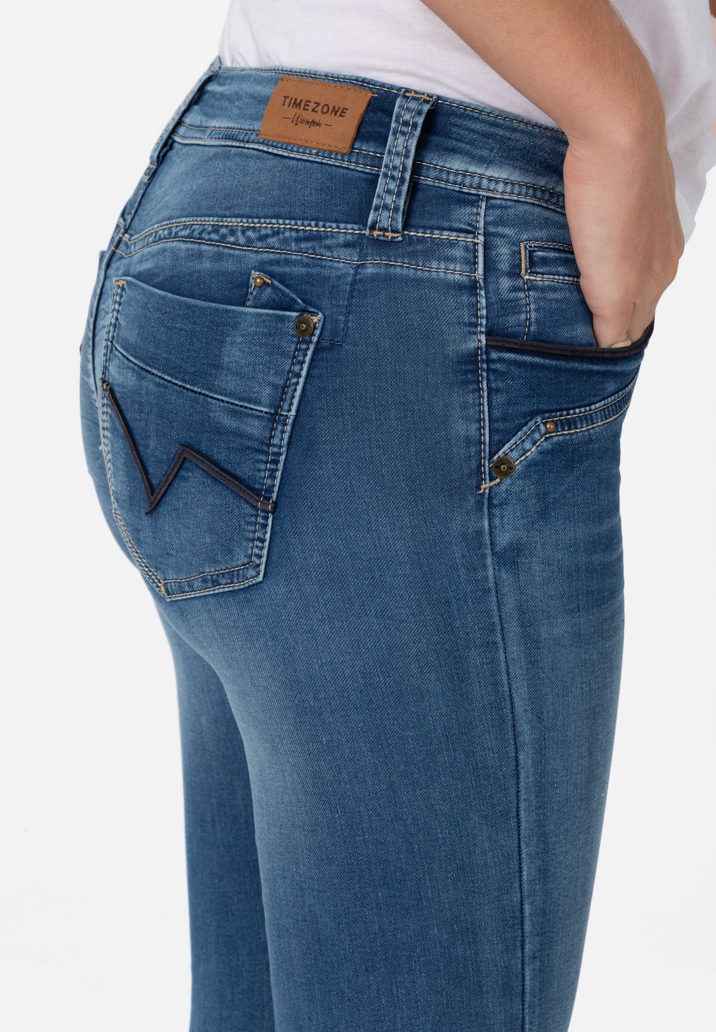Slim-fit-Jeans TIMEZONE "Slim TahilaTZ", Damen, Gr. 33, Länge 30, blau, 83% Baumwolle 15% Polyester 2% Elastan, Jeans Slim-fit-Jeans blau 33, Länge 30