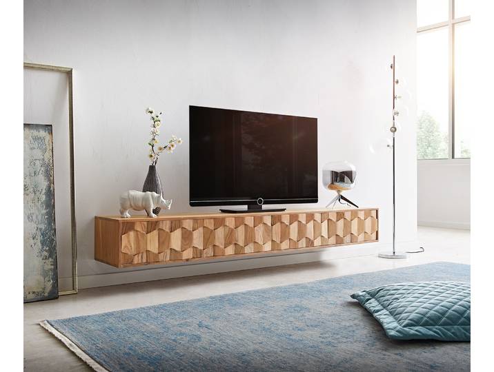 Buffet bas Fevo 200 cm acacia nature 4 portes flottant