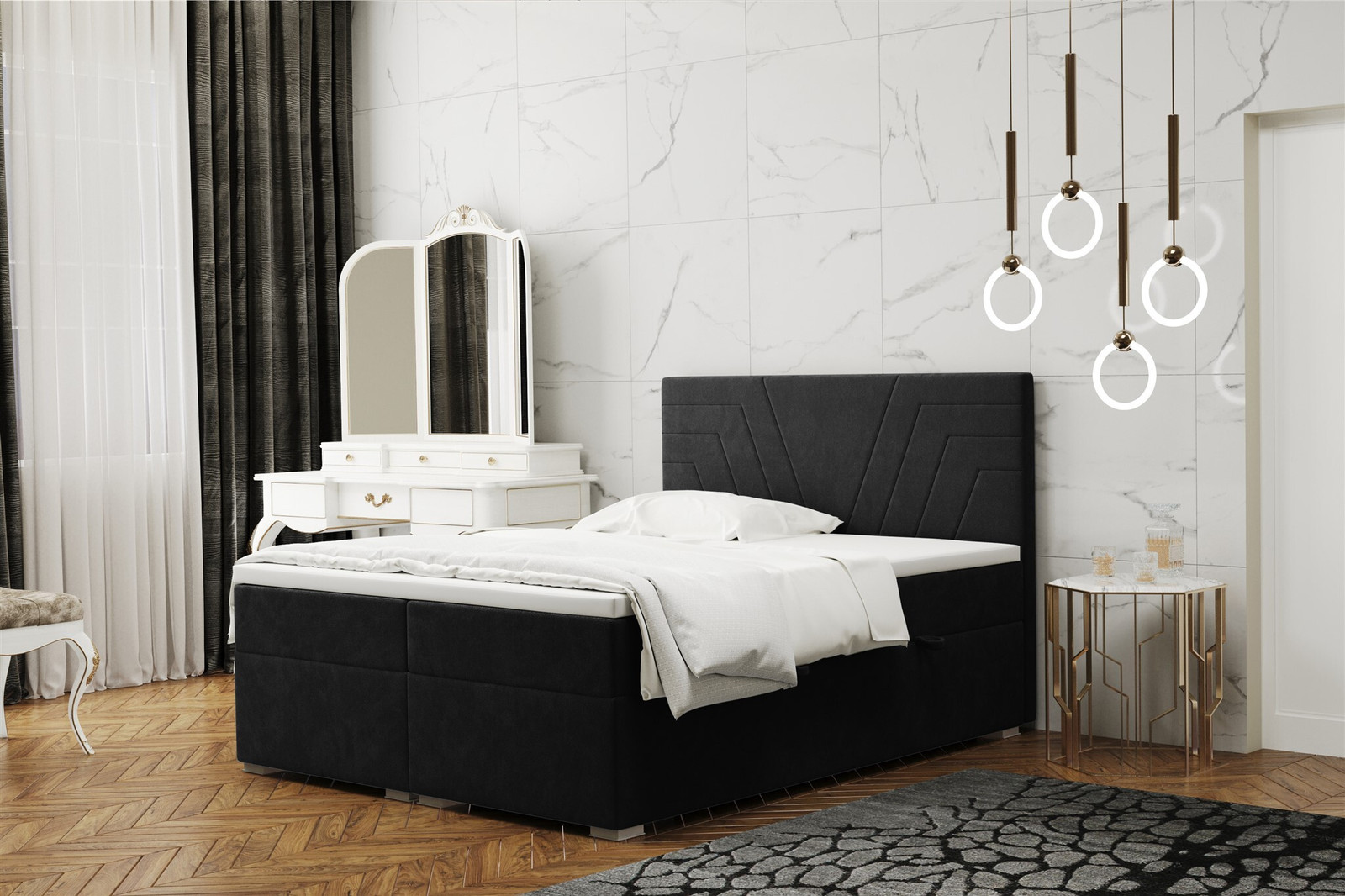 Fun Moebel Boxspringbed RAMON 180x200 cm zwart velours
