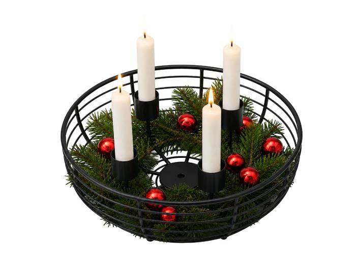 Relaxdays Couronne De L'Avent\, 4 Bougies\, Métal\, Hxd 6 X 20\,5 Cm\, Couronne De Noël Ronde Noire\, Déco Moderne