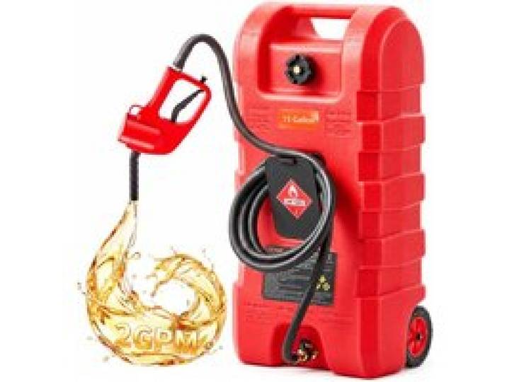 VEVOR Kraftstofftrolley, 56,78 L, Kraftstoffkanister mit Schwerkraft- & Handpumpenmodus, Benzinkanister, 3 m Förderschlauch & Handpumpe, Gasbehälter für Motorboote, Geländefahrzeuge, Benzin & Diesel