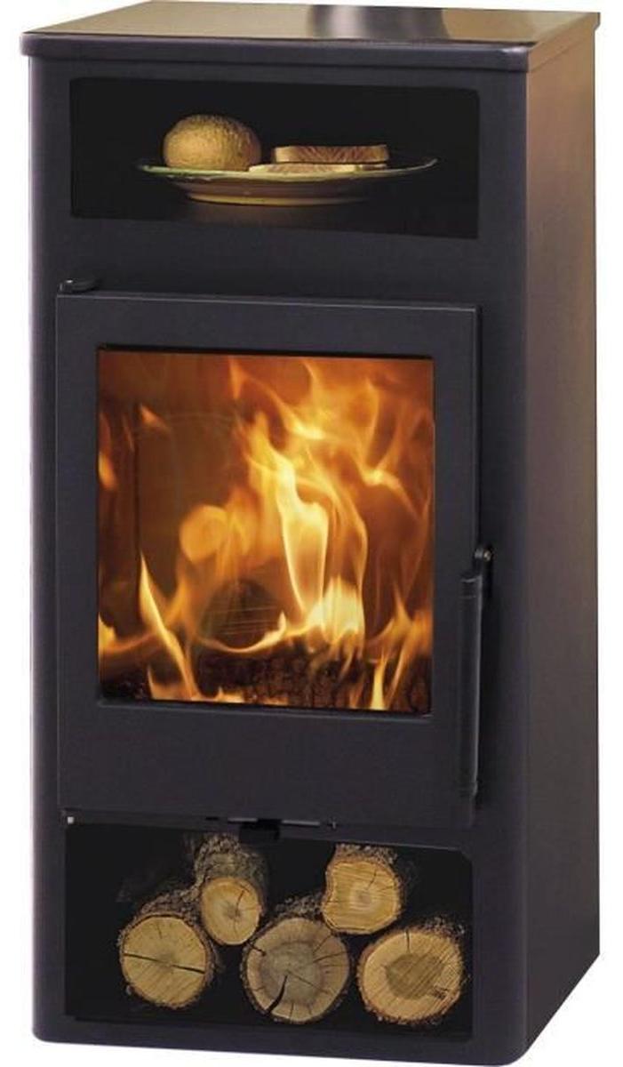 PANADERO Swan EcoDesign Holzofen 5,9 kW, klassisches Design, 40 cm Scheitholz, Wusi-Panler/Anheizplatte, Vermiculit-Feuerraum, dreifache Verbrennung, Sichtscheibe