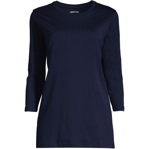 Supima-Shirt mit 3/4-Ärmeln für Damen in Plus-Größe, Damen, size: plus, Blau, Baumwolle, by Lands' End