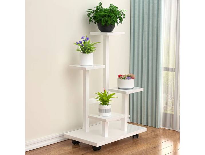 Support de fleurs en fer forgé avec roue, support de pot de fleur mobile au sol domestique, support multicouche