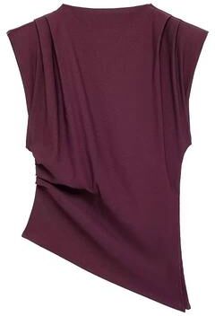 Inspire Select 2025 Asymmetric Ruched Tank Top Slim Fit High Street Office & Party Womens Summer Top wine 6