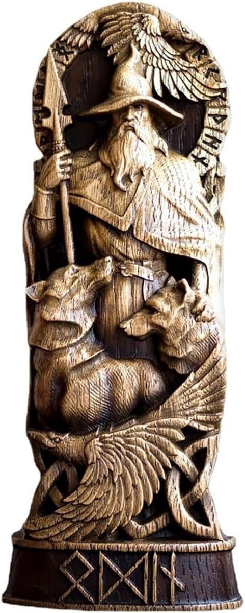 Wikinger Standbeeld van Hars voor Woonkamer Decoratie met Odin Mythologie Ornamenten