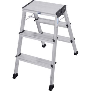 Krause Klapptritt Rolly, 130068, aus Aluminium, fahrbar, beidseitig begehbar, mit 2 x 3 Stufen