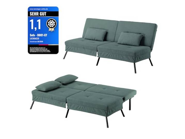 LUCKRACER Sofa 3 Sitzer Sofa Schlafsofa mit Schlaffunktion, überzug Futon Klappsofa, Bettcouch, ecksofa, Couch, 5 Verstellbare Winkel, Ideal für Wohnungen Wohnzimmer aus Cordstoff Hellgrün