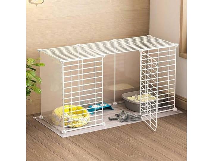 TXGJWRA Katzenhaus Katzenkäfig – Katzenkäfig, Laufstall, Katzengehege, Frettchenkäfig, Hundekäfige für kleine Hunde, Indoo Katzenkäfig, leicht zu reinigen, für Katzen und Kleintiere, Weiß, 111 x 39 x