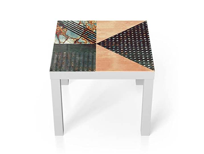 DEQORI Glastisch weiß klein 55x55 cm Motiv Dekoratives Fliesendesign ausgefallener Beistelltisch aus Glas Hochglanz Couchtisch fürs Wohnzimmer moderner Couch Tisch mit Design