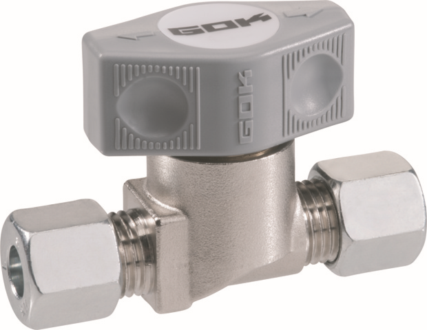 GOK Schnellschussventil 0370000 vernickelt, PS 16 bar, Schneidring Typ D, RVS 6 x RVS 6