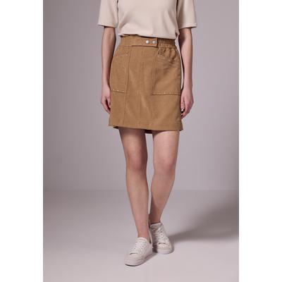 Sommerrock STREET ONE STUDIO, Damen, Gr. 40, braun (creamy braun), Stoff, 97% Polyester, 3% Elasthan, unifarben, gerade kniefrei, Röcke, mit Nieten