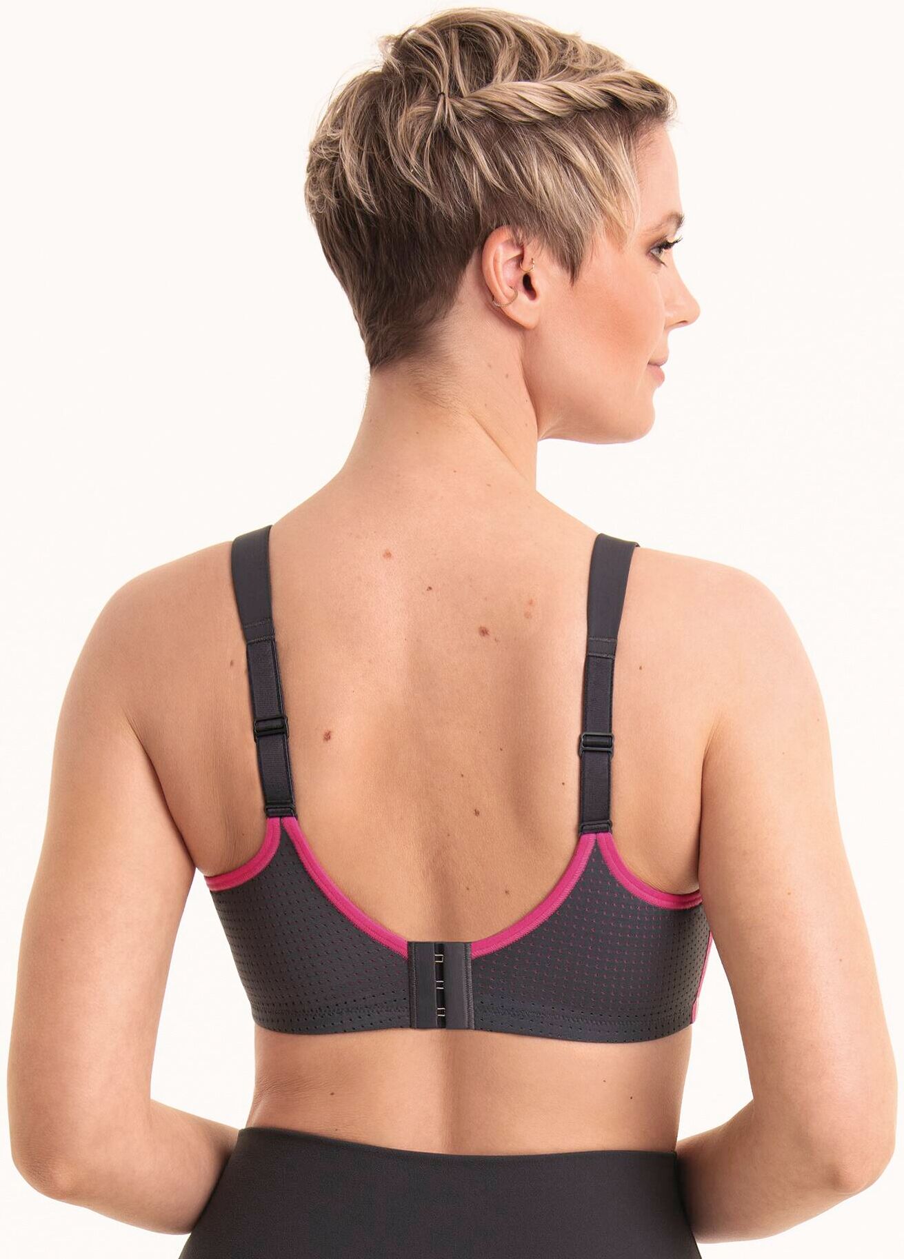 Sport-BH ANITA ACTIVE "performance wireX", Damen, Gr. 75, Cup C, schwarz (anthrazit, pink), Stoff, Obermaterial: 55% Polyamid, 23% Polyester, 22% Elasthan, Mesh, clean, matt, Basic, regular fit, BHs Sport-BH, nahtlose Cups, extrem flache Nähte, 3/4 Bügel,