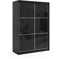 KLEIDERSCHRANK mit Lacobel-Schiebetüren und Aluminium-Leisten - VIVONA - 160 cm Schwarz