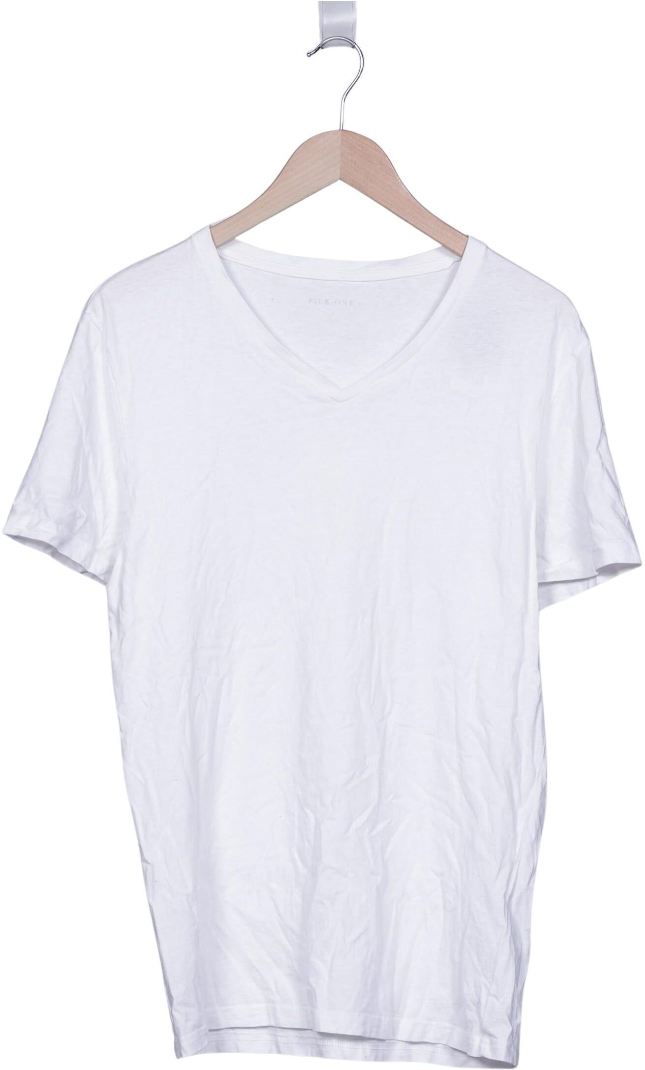 pier one Herren T-Shirt, Weiß, Gr. L, Baumwolle - Second Hand