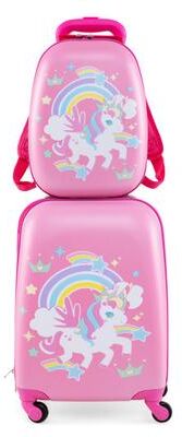 Costway 2 Pieces Kids Carry-on Luggage Set with 12 Inch Backpack-White