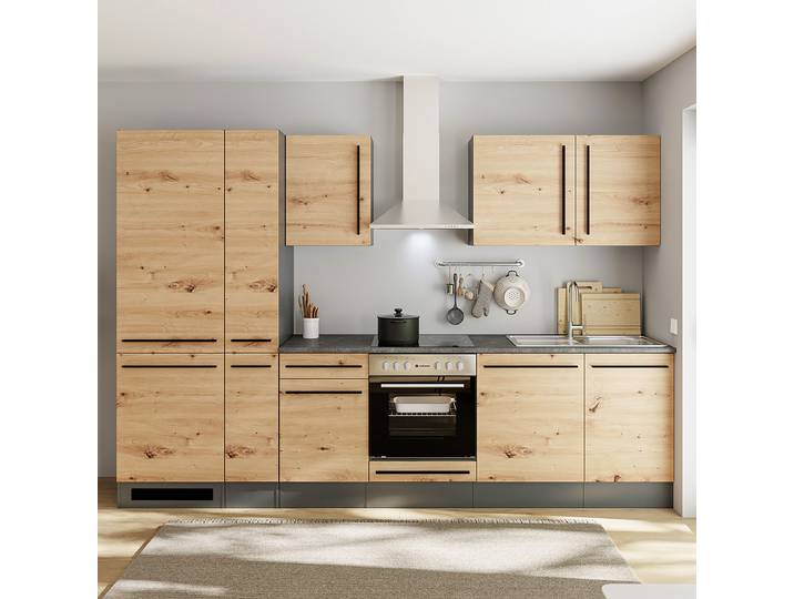 Cuisine équipée III 310cm Marron/Imitation chêne Artisan Sans électroménager