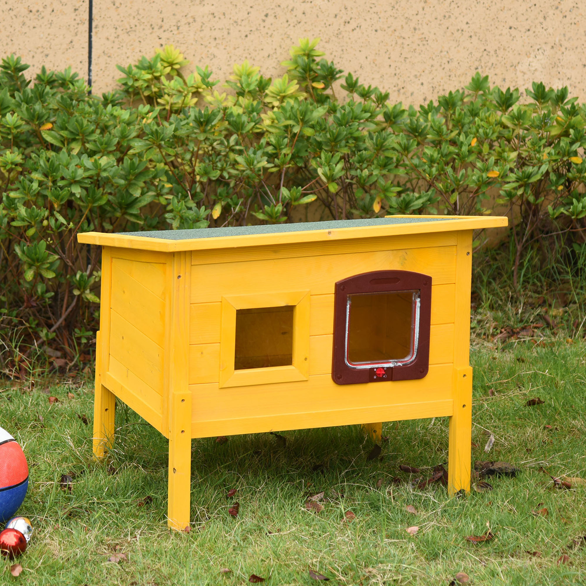 Pawhut Cuccia Casetta per Gatti  e Animali Domestici in Legno di Abete, 70x51.5x60cm Aosom