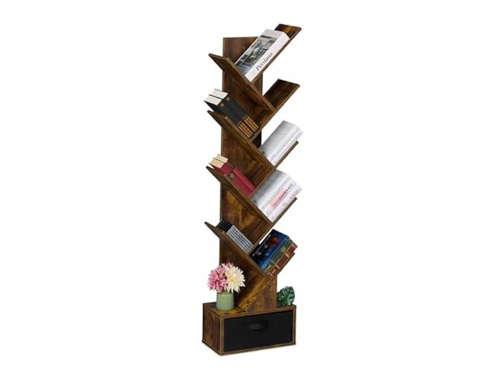 Relaxdays Petite bibliothèque prenant la Forme d'un Arbre\, 9 Branches\, H x L x P : 146 x 38 x 22 cm\, Marron