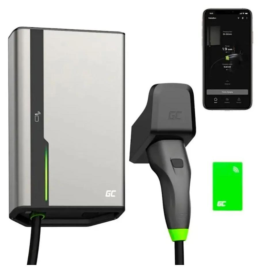 Green Cell GC EVGC021B2250 - Wallbox, 3,6 - 22 KW, 5 m, NFC, Grau, Wand, Aluminium, LED, Schwarz, IK10