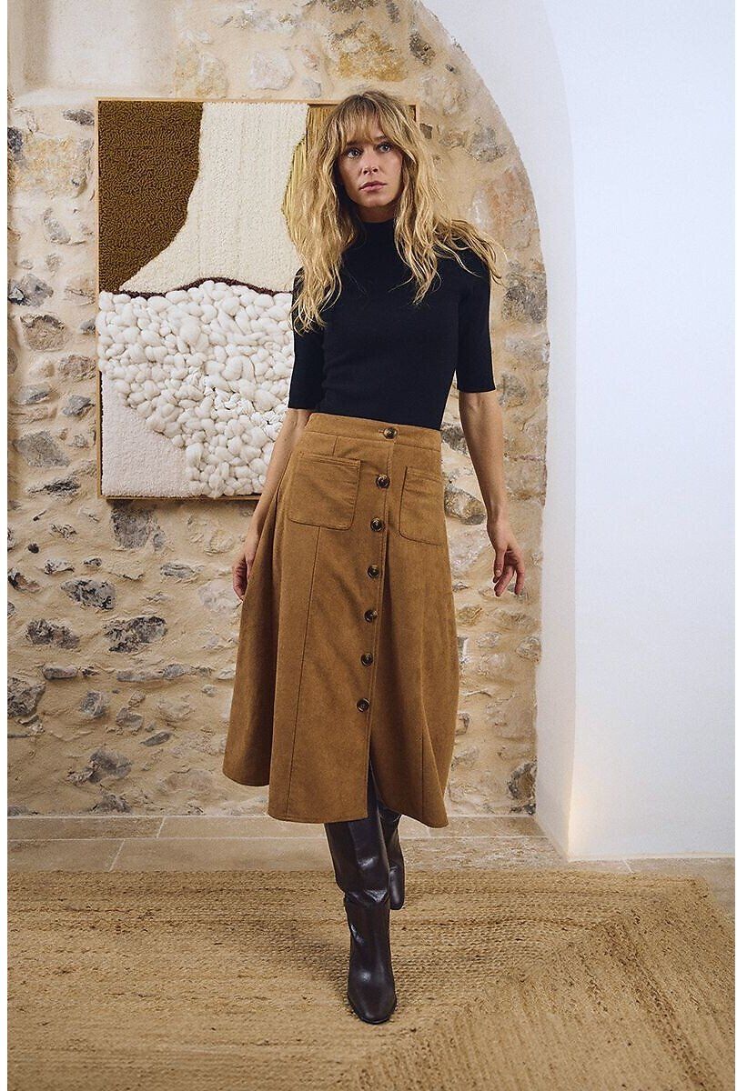 MOLLY BRACKEN Jupe mi-longue boutonnée en suédine