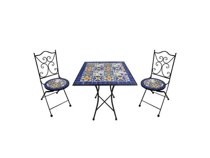 Ensemble Bistro - AXI - Camilla - 2 Chaises Pliantes - Table Carrée - Mosaïque Bleu Méditerranéen