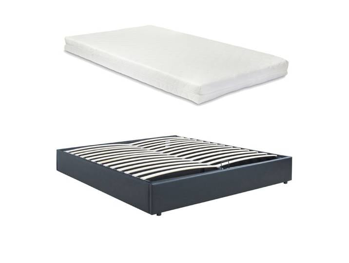 Lit coffre Nola avec matelas 160 x 200 cm simili noir