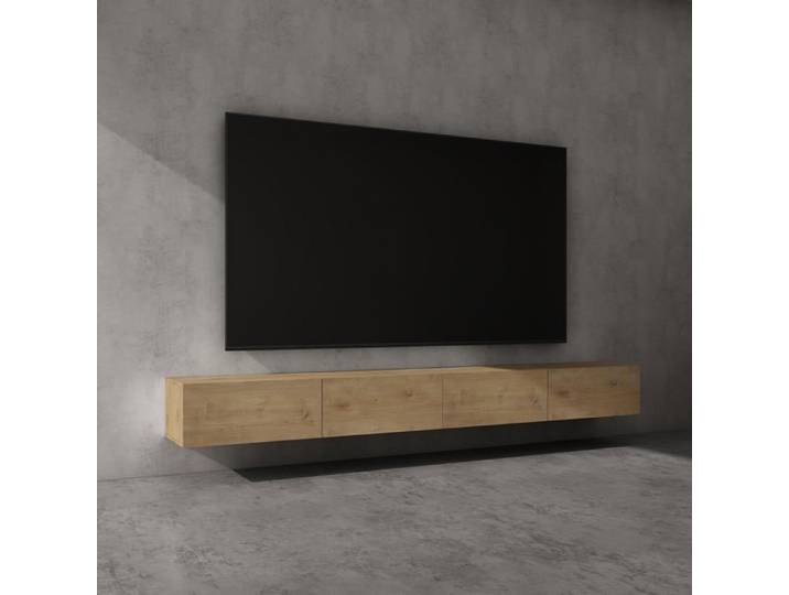 doporro Meuble TV Bas 280 cm Armoire TV Marron Clair Table de Télévision Salon avec Portes Meuble TV Suspendu MBTV02