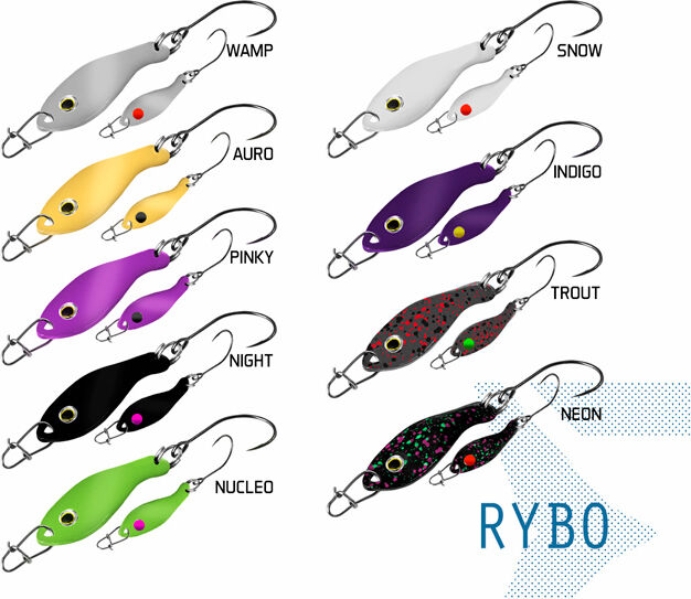 Cuillère ondulante Delphin RYBO 0.5g NEON Hook #8 Silver, Gray, Green 0.5g NEON Hook #8