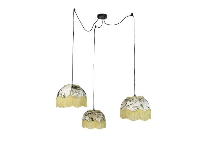 Suspension noire avec abat-jour à feuilles et intérieur blanc