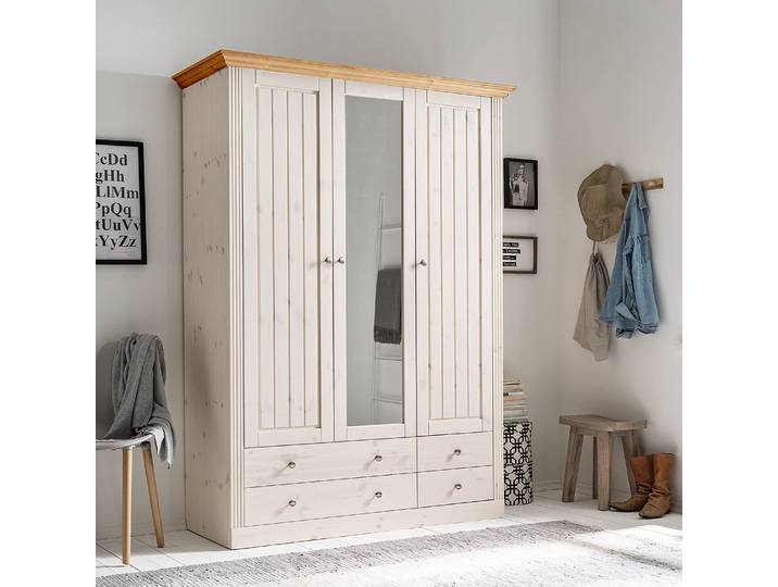 Massiver Drehtürenschrank 145 cm 145 x 201 x 60cm Weiß