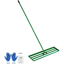 VEVOR Rasen Nivellierrechen 1215x252 mm, Rasenrakel mit 198 cm Langem Stahlstiel, Rasenglätter Inkl. Gartenhandschuhe, Rasennivelliergerät, Geeignet für Garten, Golfrasen & Landwirtschaft