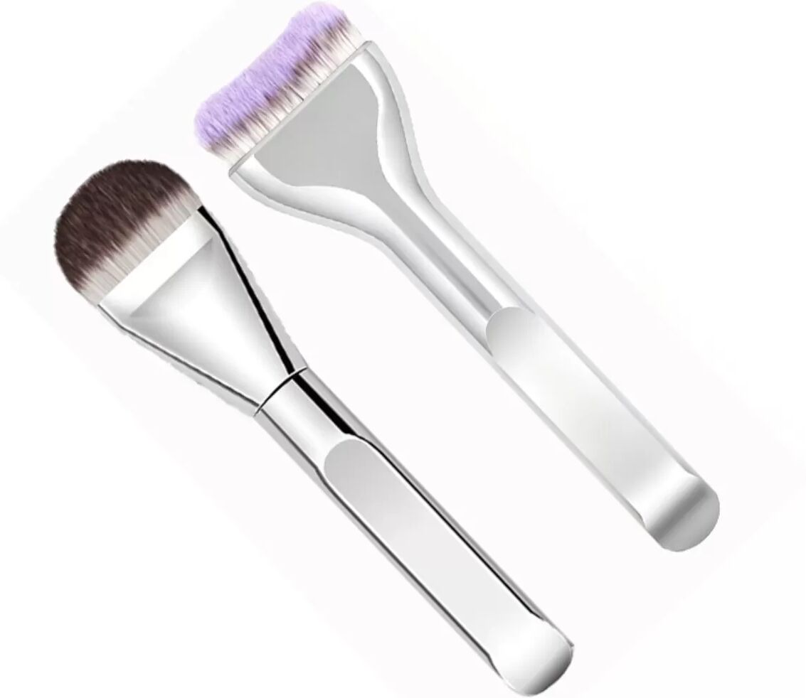 INF Pinceau Fond de Teint Plat Ultra-Fin En Forme de Langue - Lot de 2, Poils Synthétiques Doux, Tête Large Argent