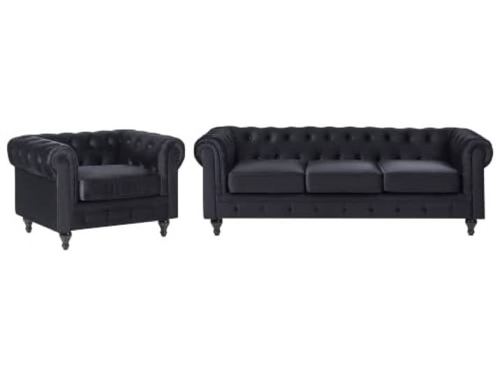 Wohnzimmer Set Sofa Sessel Samtstoff englischer Stil schwarz Chesterfield