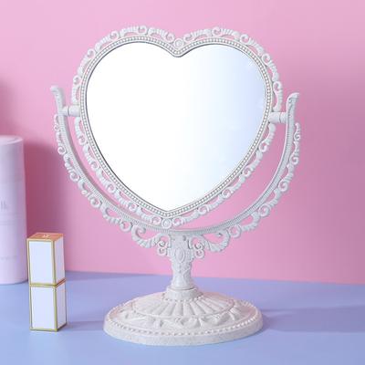 Inspire Daily Merch Style Retro Double Sided Desktop Mirror Heart Circle Shape Vanity Mirror For Dorm Bedroom Countertop Makeup white
