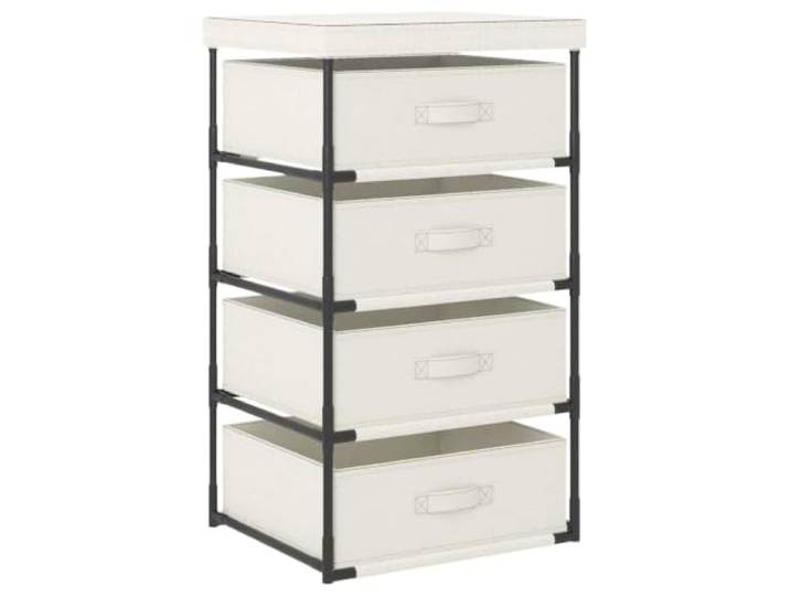 KUPTYERFG Standregal mit 4 Stoffkörben Stahlkommode 45x38x80cm Creme Praktischer Ordnungshelfer für Flur und Schlafzimmer mit herausnehmbaren Boxen sowie stabilem Metallgestell.