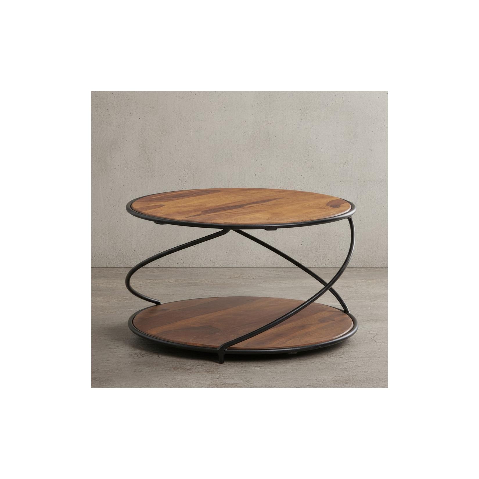 KADIMA DESIGN Couchtisch aus Sheesham Massivholz und Edelstahl, Schwarz/Braun, 2 Ablageflächen