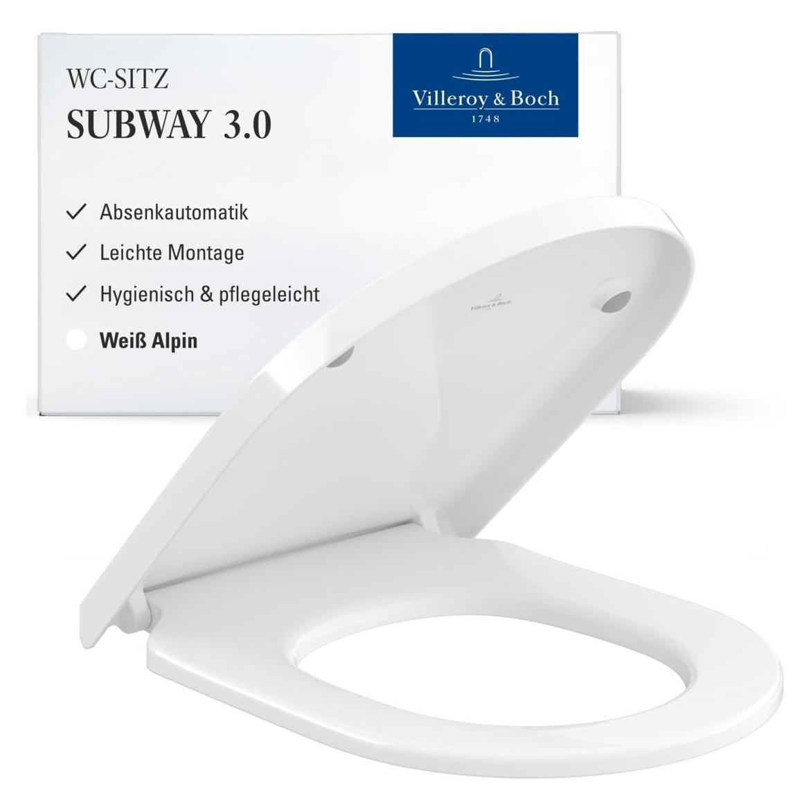 Villeroy & Boch Subway 3.0 WC-Sitz, mit Absenkautomatik und abnehmbaren Sitz (8M42S101)