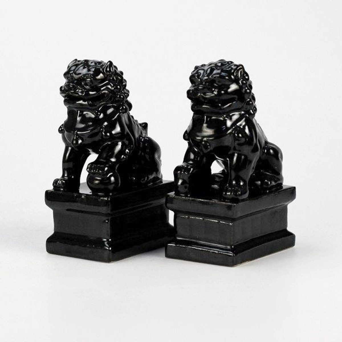 Fine Asianliving Chinese Foo Dogs Tempel Bewakers Leeuwen Porselein Zwart Set van 2 B6 x D8 x H15 cm