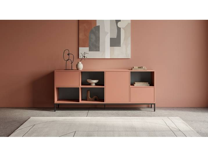 Buffet bas en MDF peint avec espaces de rangement MDF Peint Rouge beige