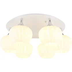 Deckenlampe Deckenleuchte Wohnzimmerleuchte Glas weiß gemustert verchromt 6xE27