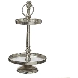 MARELIDA Etagere Aluminium 2 stöckige Servierplatte Dekoetagere H: 34cm silber